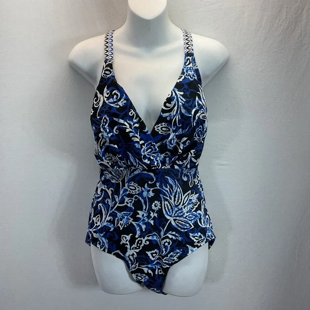 NEW Tommy Bahama Navy Blue One Piece‎ Swimsuit Women's Size 10 Island Plunge